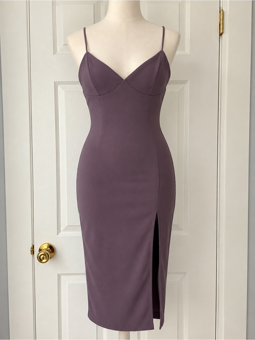 NWT Windsor Plum Bodycon Midi Dress Front Slit Size Small